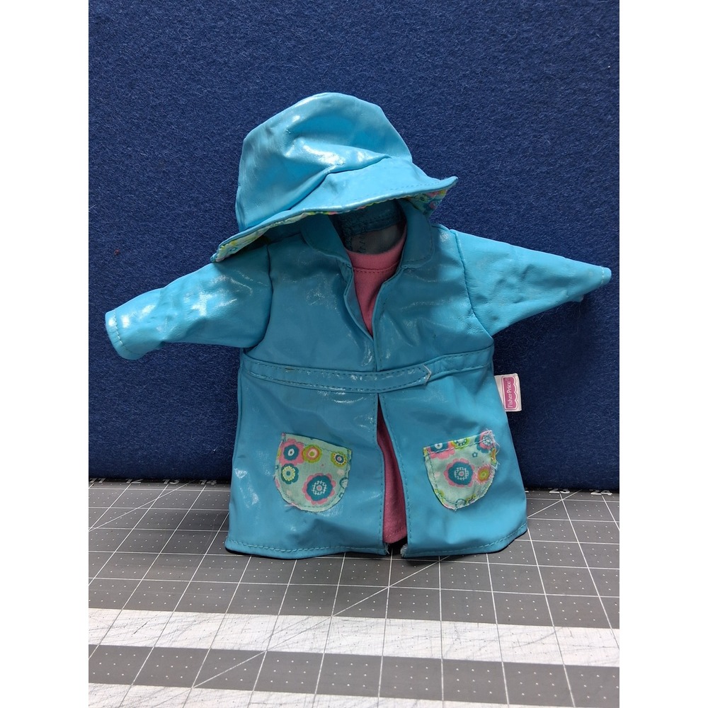 Fisher Price Little Mommy Doll Raincoat and Hat Blue Floral Pockets Set